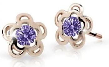 Cutie Jewellery Pôvabné detské náušnice z ružového zlata C2204-30-X-4 fialová