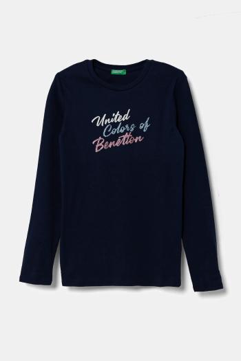Detská bavlnená košeľa s dlhým rukávom United Colors of Benetton tmavomodrá farba, 3I9WC10MY