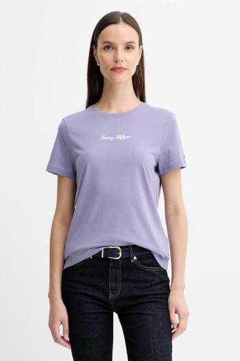 Bavlnené tričko Tommy Hilfiger dámske, fialová farba, WW0WW47460