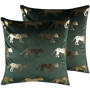 BELIANI, Sada 2 zamatových vankúšov tiger vzor 45 × 45 cm zelená BLUEBELL, 205864 (beliani_205864)