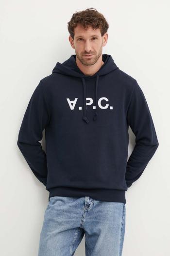 Bavlnená mikina A.P.C. hoodie standard grand vpc GOTS tmavomodrá farba, s kapucňou, s nášivkou, COHBN.M27908