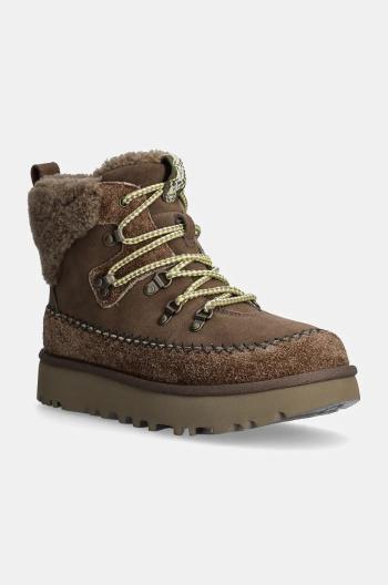 Semišové snehule UGG Classic Alpine Lace Up hnedá farba, 1158271-HCK