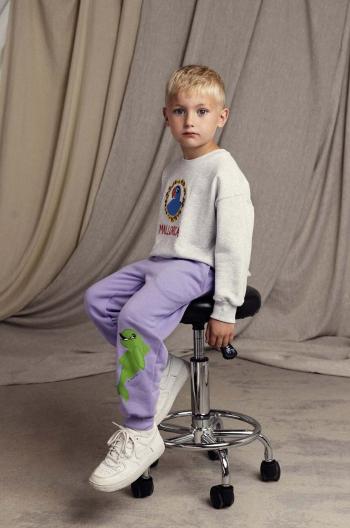 Detské bavlnené tepláky Mini Rodini Dolphin fialová farba, s nášivkou