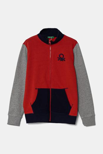Detská bavlnená mikina United Colors of Benetton červená farba, jednofarebná, 3J68C501B