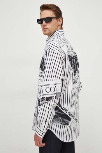 Bavlnená košeľa Versace Jeans Couture pánska, biela farba, voľný strih, s klasickým golierom, 76GAL21M NS427