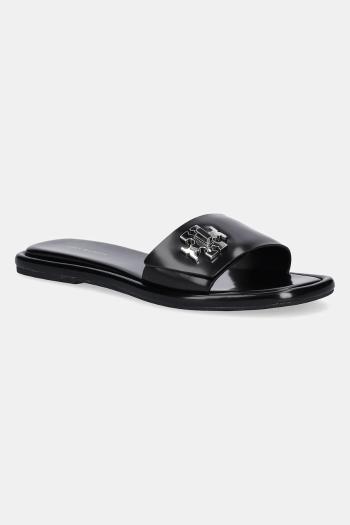 Kožené šľapky Tory Burch T Lock Slide čierna farba, 164676-006