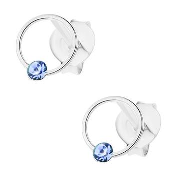 Puzetové náušnice, striebro 925, krúžok so svetlomodrým krištálikom Swarovski