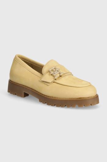 Nubukové mokasíny Tommy Hilfiger CLEATED NUBUCK BOAT SHOE béžová farba, na platforme, FW0FW08062