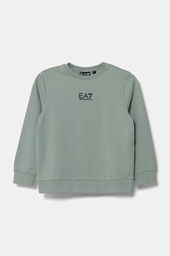 Detská bavlnená mikina EA7 Emporio Armani zelená farba, s potlačou, 7B000025 AF10380