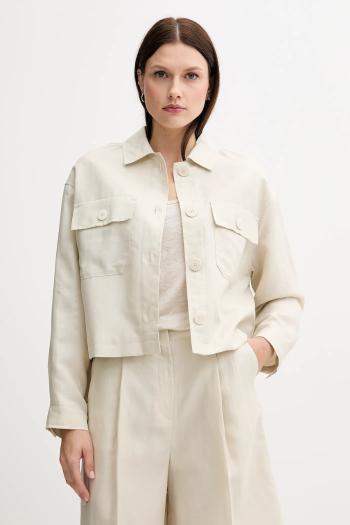 Sako s ľanovou prímesou United Colors of Benetton béžová farba, prechodné, oversize, 25BVDN08B
