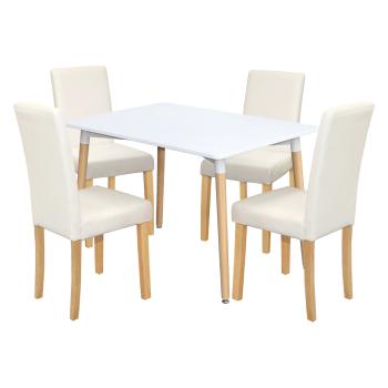 Jedálenský stôl UNO 120x80 biely + 4 stoličky PRIMA biela/svetlé nohy
