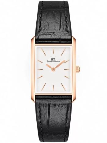 DÁMSKE HODINKY DANIEL WELLINGTON viazané čierne krokodíl ružové zlato 24mm DW00100698 + KRABIČKA