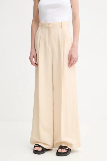 Nohavice s prímesou ľanu Weekend Max Mara dámske, béžová farba, široké, vysoký pás, 2515131132600