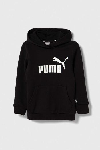 Detská mikina Puma ESS Logo Hoodie FL G čierna farba, s kapucňou, s potlačou