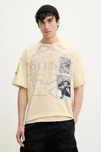 Bavlnené tričko Diesel T-BOXT-SLITS-R8 T-SHIRT pánske, béžová farba, vzorované, A16162.0PLAT
