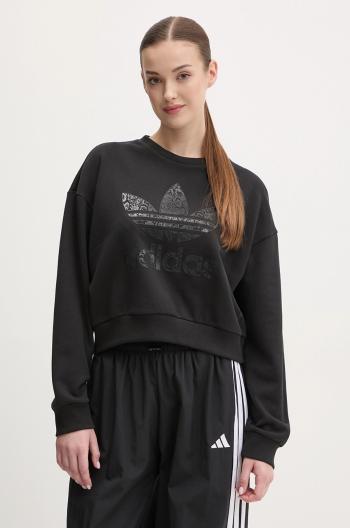 Bavlnená mikina adidas Originals SNAKE CREW dámska, čierna farba, s potlačou, JN7291