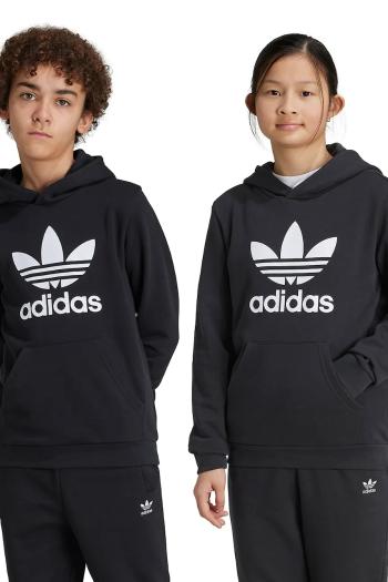 Detská mikina adidas Originals TREFOIL HOODIE čierna farba, s kapucňou, s potlačou, IY7446