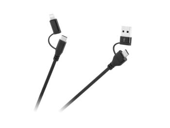 Kábel CABLETECH KPO3943 USB A/C - USB-C/Lightning 1m Black
