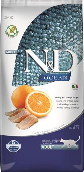 Farmina N&D cat OCEAN (GF) adult, herring & orange granule pre mačky 5kg