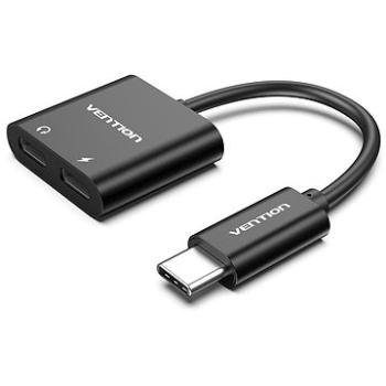 Vention Type-C to Dual Type-C Audio Adapter with Power Supply 0,1 m Black Metal Type (CFMBA)