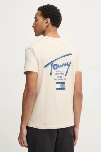 Bavlnené tričko Tommy Jeans pánske, béžová farba, s potlačou, DM0DM21106