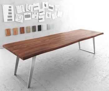 Jedálenský stôl Edge 300x100cm XL akáciová hnedá nerezová oceľ