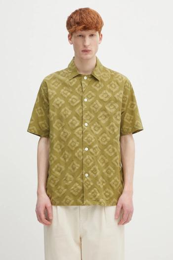 Bavlnená košeľa Norse Projects Mads Batik SS Shirt zelená farba, regular, N40.0833.8037