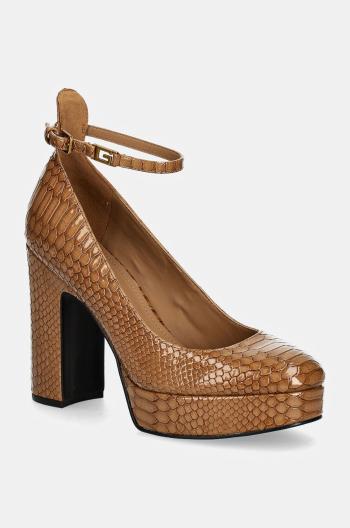 Lodičky Guess TEMIS5 hnedá farba, na podpätku, FLFTEM FAB08