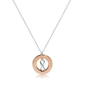 Náhrdelník zo striebra 925 - kontúra "INFINITY" a obrys plochého kruhu medenej farby