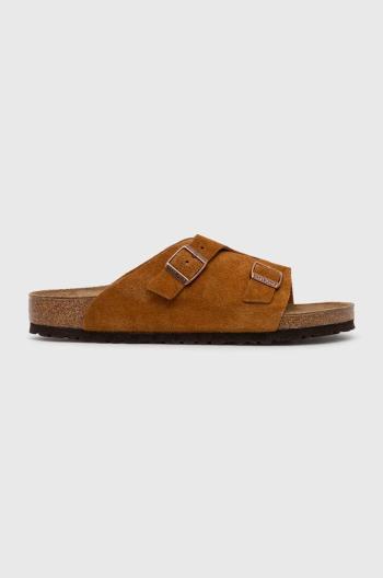Semišové šľapky Birkenstock Zürich pánske, hnedá farba, 1023842