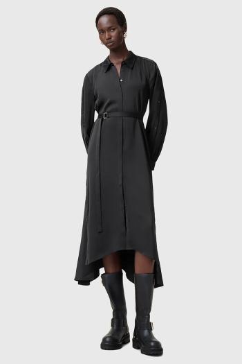 Šaty AllSaints LEXI čierna farba, midi, áčkový strih, W036DC