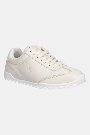 Kožené tenisky Calvin Klein Jeans LOW PROFILE RUNNER béžová farba, YW0YW01751