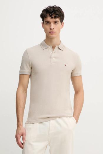 Bavlnené polo tričko Tommy Hilfiger béžová farba, jednofarebný