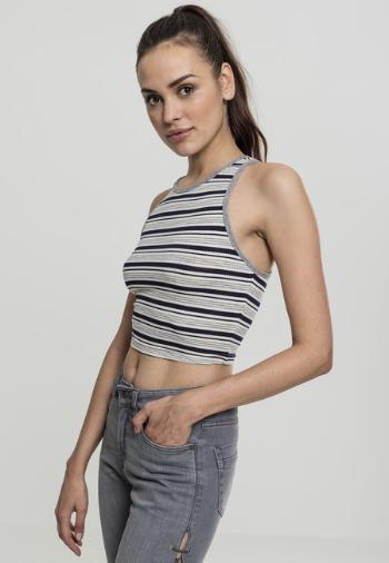 Urban Classics Ladies Rib Stripe Cropped Top navy/white/grey - XL