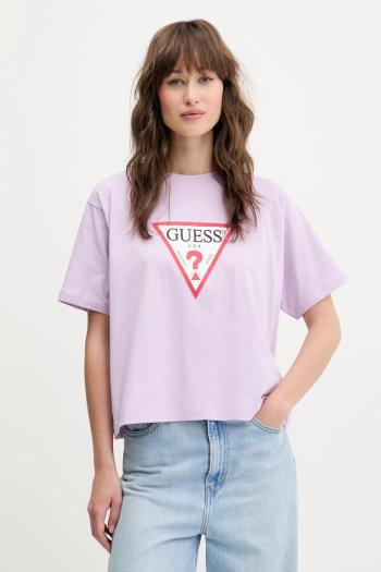 Bavlnené tričko Guess Jeans dámske, fialová farba, W4YI73 K8HM0