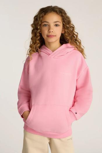 Detská mikina Tommy Hilfiger ružová farba, s kapucňou, jednofarebná, KS0KS00595