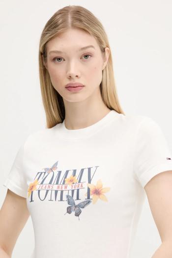 Bavlnené tričko Tommy Jeans dámske, béžová farba, DW0DW21340