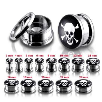 Oceľový tunel plug do ucha, lebka a skrížené kosti - Hrúbka: 3 mm