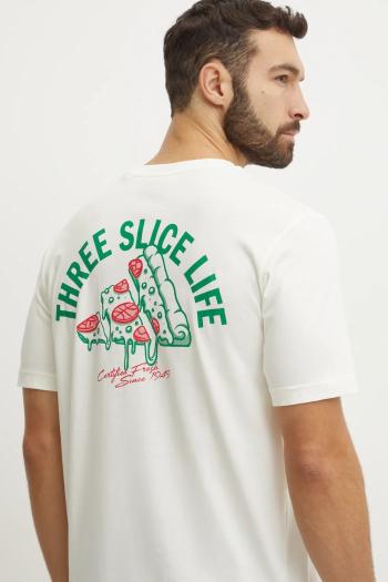 Bavlnené tričko adidas M L PIZZA TEE pánske, béžová farba, s potlačou, JJ4016