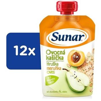Sunar kašička ovocná kapsička hruška, marhuľa, ovsené vločky 6m+, 12× 120 g (8592084417949)