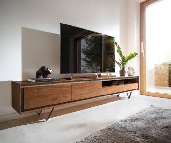TV stolík Stonegrace 240 cm Akácia hnedá kamenina 2 dvierka 2 zásuvky