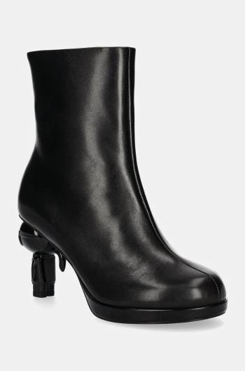 Kožené členkové topánky Karl Lagerfeld IKON ISLAND dámske, čierna farba, na podpätku, KL39064