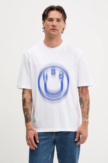 Bavlnené tričko Hugo Blue pánske, biela farba, s potlačou, 50543493