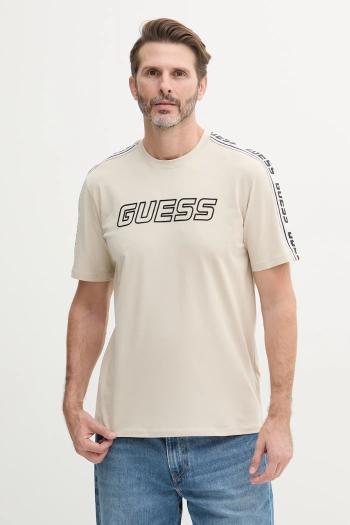 Tričko Guess ARLO pánsky, béžová farba, s nášivkou, Z4GI18 J1314