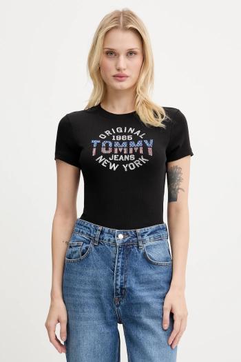 Tričko Tommy Jeans dámske, čierna farba, DW0DW21421