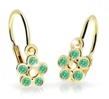 Cutie Jewellery Detské kvietkové náušnice zo žltého zlata C2744-10-X-1 zelená