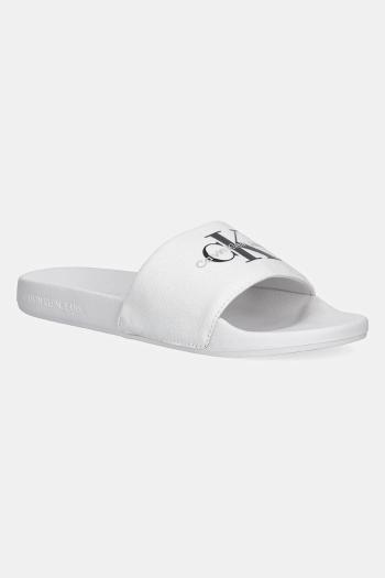 Šľapky Calvin Klein Jeans SLIDE MONOGRAM pánske, biela farba, YM0YM01271