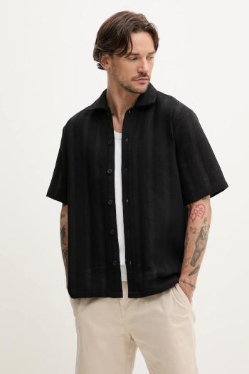 Košeľa Resteröds Kirk Shirt pánska, čierna farba, regular, s klasickým golierom, 10251.7400