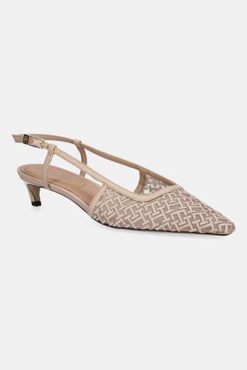 Lodičky Tommy Hilfiger MONO SQUARED TOE KITTEN SLINGB béžová farba, FW0FW08746