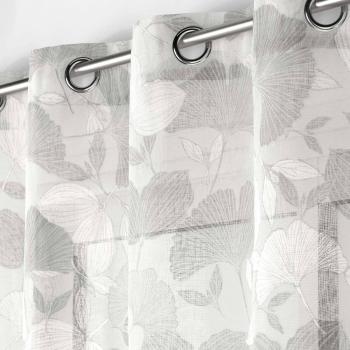 Ginkgo levél motívummal díszített voile függöny, fűzőlyukakkal a végeken